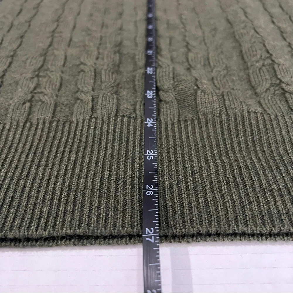 V-neck Cable Knit Green Wool Sweater Vest L Classic Heritage Preppy Academic